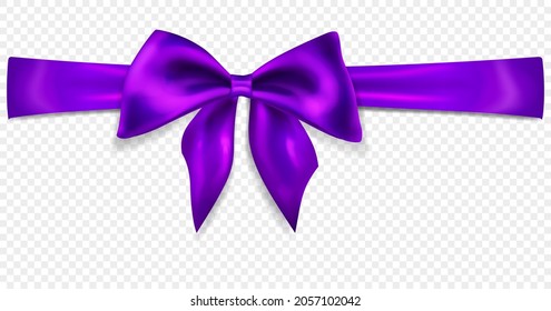 Beautiful purple bow with horizontal ribbon with shadow, isolated on transparent background. Transparency only in vector format