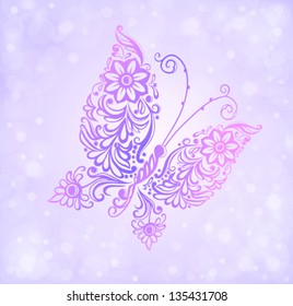 Beautiful purple butterfly flying against the brilliance and bokeh. Many similarities to the author's profile