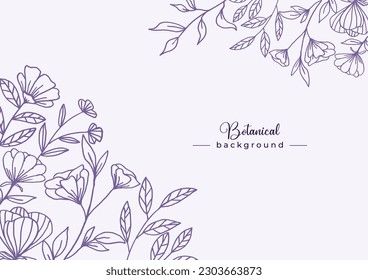 Beautiful Purple floral background with hand drawn leaves and flower border on pastel flat color for wedding invitation or engagement or greeting card