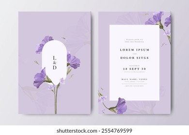 Beautiful purple floral wedding card template watercolor