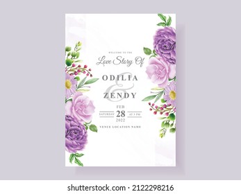 beautiful purple floral wedding invitation card template