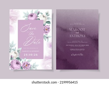 beautiful purple floral wedding invitation card template