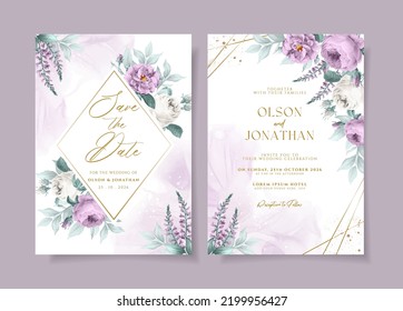 beautiful purple floral wedding invitation card template