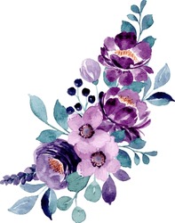 Bel Bouquet De Fleur Violet à L'aquarelle Pour Fond, Mariage, Tissu, Texture, Voeux, Carte, Fond D'écran, Bannière, Autocollant, Décoration, Etc.

