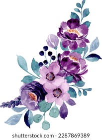 Beautiful purple flower bouquet with watercolor for background, wedding, fabric, textile, greeting, card, wallpaper, banner, sticker, decoration etc.
