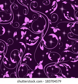 beautiful purple flower seamless pattern on star background