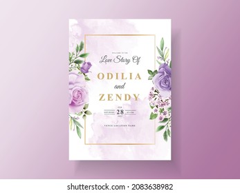 Beautiful purple flower wedding invitation card