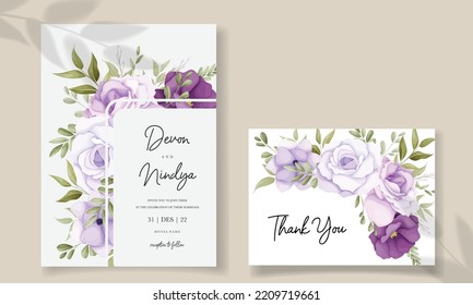 Beautiful purple flower wedding invitation card design