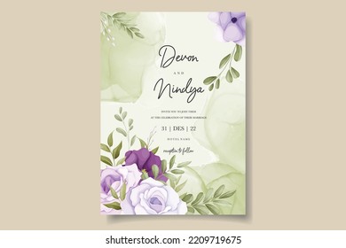 Beautiful purple flower wedding invitation card design
