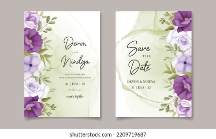 Beautiful purple flower wedding invitation card design