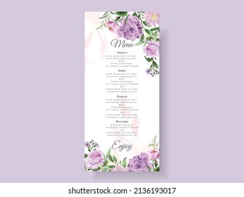 Beautiful purple flowers wedding invitation card template