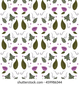 beautiful purple green delicate autumn ornament of colored leaves for Wallpaper, textiles, ceramics. Seamless autumn pattern on a light background.