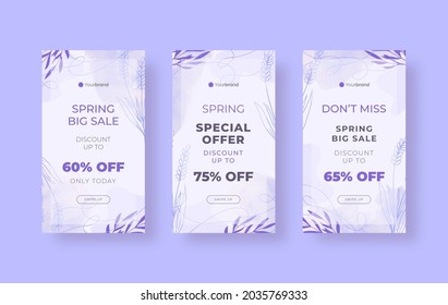 Beautiful purple hand drawn social media stories template