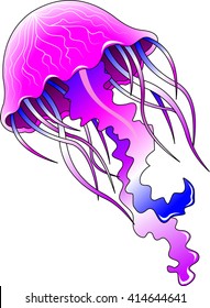 Beautiful purple jellyfish swimming in the ocean, vector