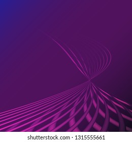 Beautiful purple pink abstract magical energy electric spiral twisted cosmic fire lattices of lines, stripes, sticks, rods of brilliant glowing on a purple background. Vector illustration. Texture.