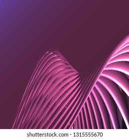 Beautiful purple pink abstract magical energy electric spiral twisted cosmic fire lattices of lines, stripes, sticks, rods of brilliant glowing on a purple background. Vector illustration. Texture.