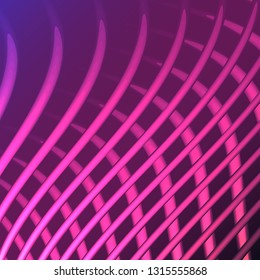 Beautiful purple pink abstract magical energy electric spiral twisted cosmic fire lattices of lines, stripes, sticks, rods of brilliant glowing on a purple background. Vector illustration. Texture.