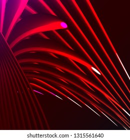Beautiful purple pink abstract magical energy electric spiral twisted cosmic fire lattices of lines, stripes, sticks, rods of brilliant glowing on a purple background. Vector illustration. Texture.