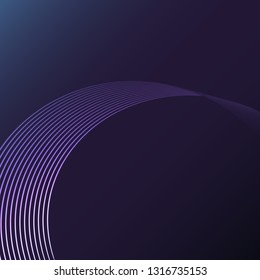 Beautiful purple pink abstract magical energy electric spiral spun cosmic fiery parallel lines, stripes glittering glowing on a blue background. Vector illustration. Texture.