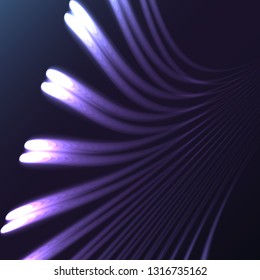 Beautiful purple pink abstract magical energy electric spiral spun cosmic fiery parallel lines, stripes glittering glowing on a blue background. Vector illustration. Texture.