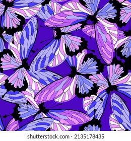 Beautiful purple, pink butterflies wing texture, seamless pattern background