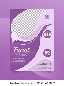 Beautiful purple template design flyer and brochure for Facial Beauty Care Center promotion with a4 size. Vector poster and banner for Beauty Clinic, hair spa, cosmetic sale, something natural, etc