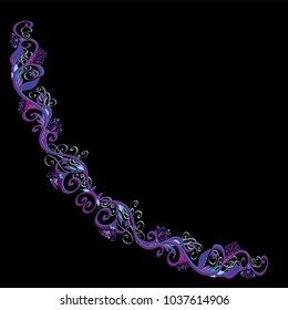 Beautiful purple vector floral frame or border isolated on black