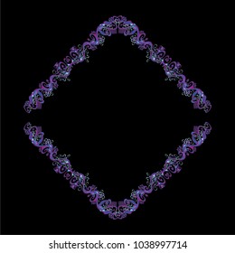 Beautiful purple vector square floral frame or border isolated on black