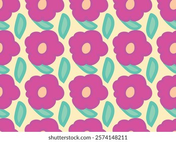 Beautiful purple, violet chamomile flowers. Bright, colorful spring and summer background. Seamless vector pattern for design and decoration.