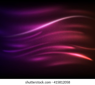 Beautiful purple-pink light glare. Cosmic glows and lighting effects with moving particles, sparkles, waves. Abstract vector illustration for your design