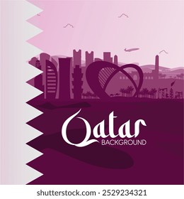 Beautiful Qatar Landscapes Background with City Skyline,Tourism Objects and Desert Illustration. Best for Qatar National Day Celebration,Tourism, Business and Events. Qatar National Day 2024