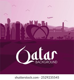 Beautiful Qatar National Background with City Skyline,Tourism Objects and Desert Illustration. Best for Qatar National Day 2024 Celebration,Tourism, Business and Events. Qatar National Day 2024