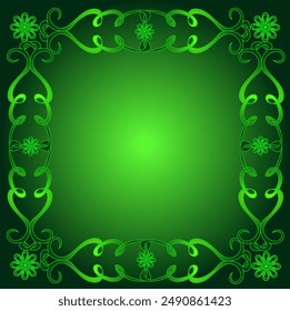 Beautiful quadrangular figured frame on a green background