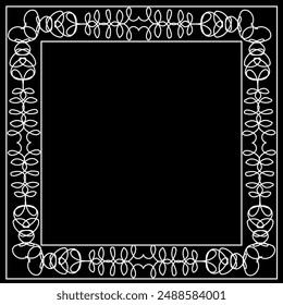 Beautiful quadrangular white frame on a black background in linear style