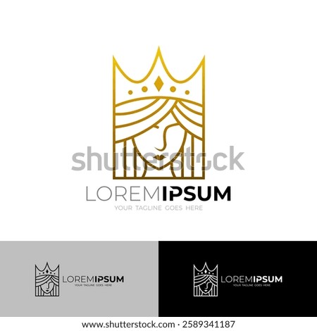 beautiful queen icon with line style, gold color