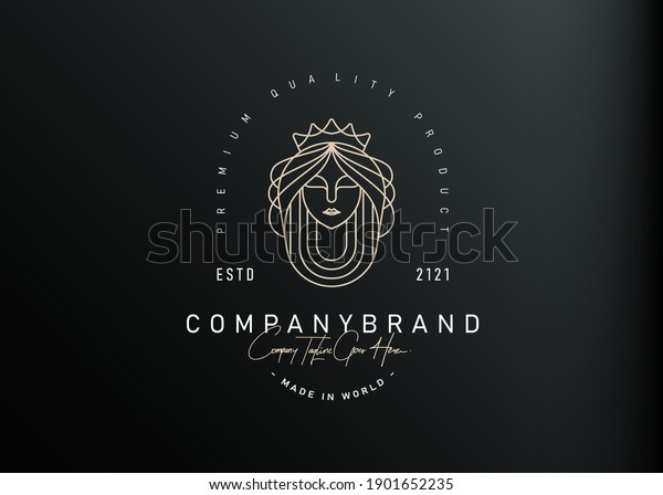 Beautiful Queen Logo Design\
Inspiration. Vector Illustration of Empress With Beautiful,\
Aesthetic Long Hair and Crown. Modern Icon Design Vector Template\
with Line Style