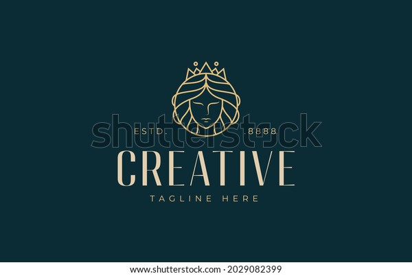 Beautiful Queen Logo Design
Inspiration. Vector Illustration of Empress With Beautiful,
Aesthetic Long Hair and Crown. Modern Icon Design Vector Template
with Line Style