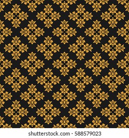 Beautiful queen seamless pattern with fleur de lys ornament elements on dark background. Royal signs in style of fashion illustration. Excellent textile, fabric, paper design.