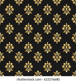Beautiful queen seamless pattern with fleur de lys ornament elements on dark background. Royal signs in style of fashion illustration. Excellent textile, fabric, paper design.