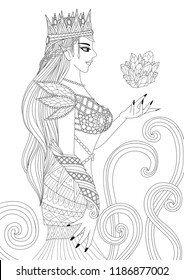 Schöne Königin Hexe, die schwarze Magie für die Färbung von Buchseiten für Anti-Stress und Design-Element für Holloween Thema. Vektorgrafik