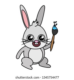 beautiful rabbit with paint brush easter character