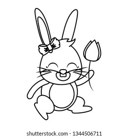 beautiful rabbit with rose flower easter character
