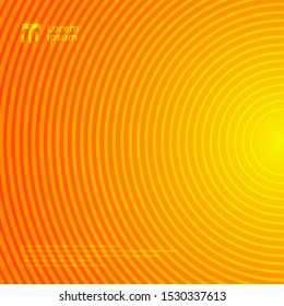 Beautiful radial motion circle lines pattern on orange and yellow gradient color abstract background and texture. Colorful graphic design ripple movement effect. Vector illustration