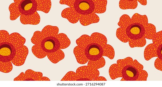 Bonito padrão de flor de rafflesia com motivos exóticos. Padrão de flores da floresta tropical indonésia. Design para tecido, decoração, envoltório, têxtil, arte de parede.