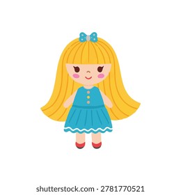 Beautiful Rag Doll Character with Yellow Hair, Classic Fabric Doll Toy Vector Illustration for Kids Nursery and Playroom Decor