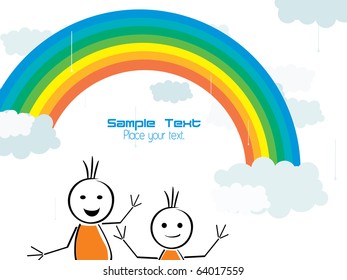 beautiful rainbow background with dancing cartoon