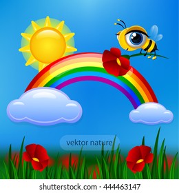 Beautiful rainbow with bee
