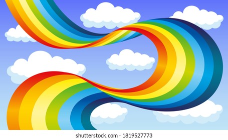 Hermoso arco iris y nubes en el cielo azul.