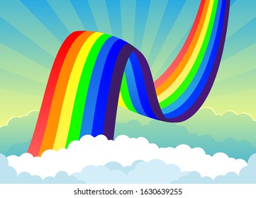 Beautiful rainbow and clouds in the sky.