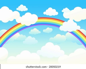 The beautiful rainbow cloudscape  - vector illustration